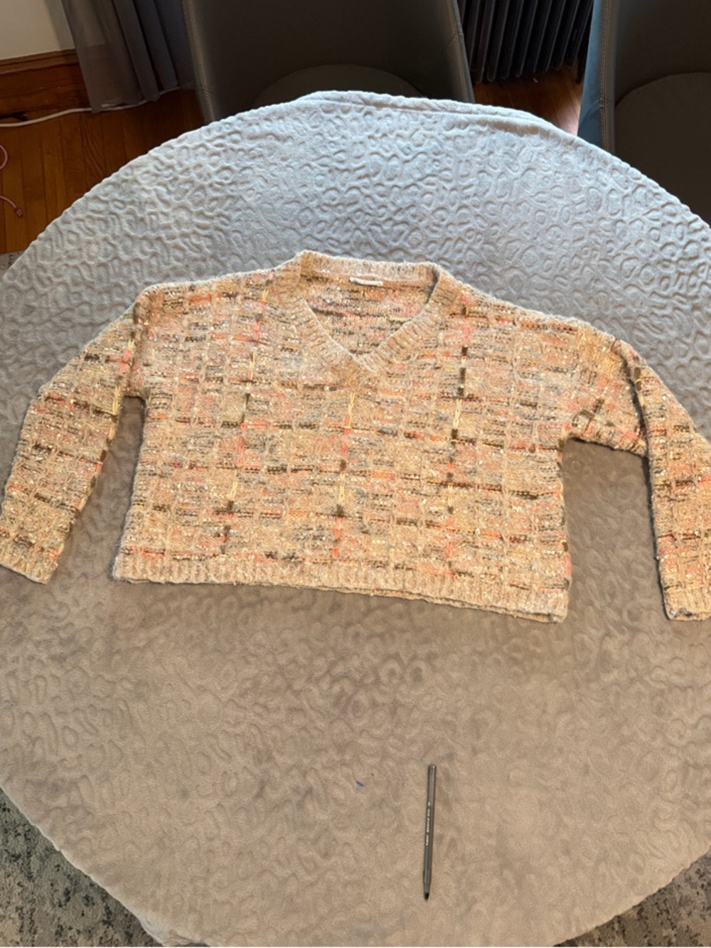 Storia Cream Speckled V-Neck Knit Sweater